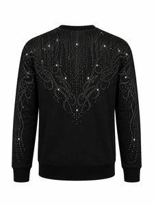 Sweat-shirt à col rond pour homme avec strass, coupe classique, noir, tricoté, pull décontracté pour l'hiver, sweat-shirt à strass pour homme - Product Image 2