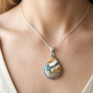 Pendentif en turquoise cuivrée naturelle en forme de poire, argent sterling 925 plaqué or rose et or jaune, bijoux vintage faits à la main - Product Image 2