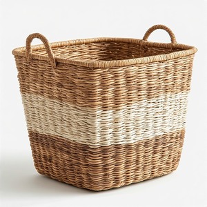 Strong Handmade Woven Seagrass <b>Basket</b> with Handles for Kitchen <b>Bathroom</b> & Living Room Storage-Durable Multifunction Design - Product Image 5