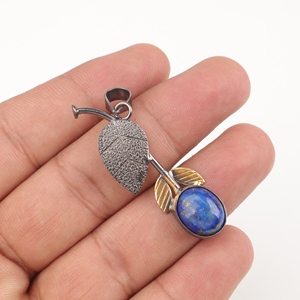 Pendentif en Lapis Lazuli, pierres précieuses bleues, bijoux en argent sterling 925, haute qualité, forme ovale, laiton, fabrication artisanale, designs uniques, vente en gros - Product Image 1