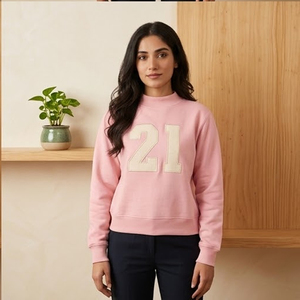 Sweat-shirt rouge à col rond pour femme avec impression du numéro 21, coupe classique, en coton tricoté, pour l'automne - Product Image 2