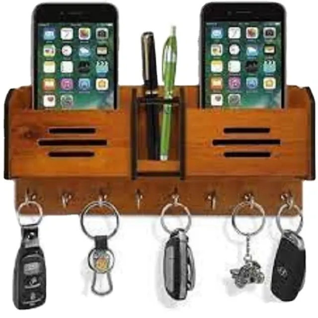 Wall Mounted Decorative Wooden Wall Organizer Key Holder and Mail Shelf