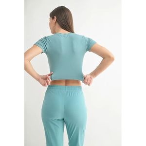 MONO B T-shirt essenziale da donna a maniche corte in micro-rib per il tempo libero e lo sport - Product Image 3