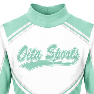 Maillot de cheerleading sublimé vert menthe et blanc à manches longues – Tenue de sport athlétique pour l'entraînement, la pratique et la compétition - Product Image 3
