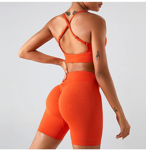 Ensemble de sport pour femmes personnalisé en gros : Soutien-gorge en Y, Leggings taille haute, Shorts d'entraînement, Survêtement grande taille, Imprimé délavé - Product Image 2