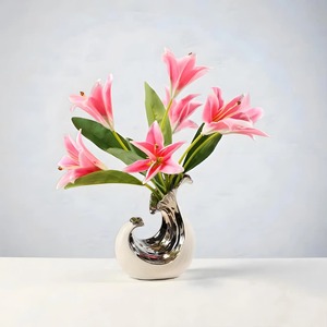 Modern Porcelain <b>Vase</b> With Silver Glaze Tabletop Decor Exquisite Design 8-16 Inches Width 8-12in - Product Image 3