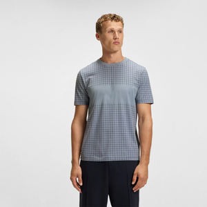 Camiseta gris con estampado de cuadrícula para hombre, camiseta informal de algodón de primera calidad con cuello redondo y manga corta, ropa de calle MARFA INTERNATIONAL - Product Image 1