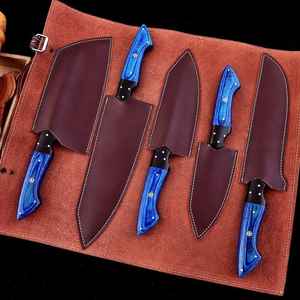 Juego de Cuchillos de Cocina Damascus Hechos a Mano con Acero de Damasco, Cuchillos Profesionales con Mango de Madera Azul, Venta al Por Mayor OEM - Product Image 5