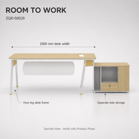 Bureau de direction ArchieLeap ZQR-00029 en bois grainé avec armoire latérale séparée, 2000 mm, pieds en métal blanc, bureau moderne pour manager