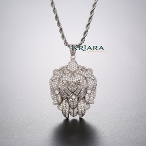 Pendentif Lion en Argent 925 Rhodié et Plaqué Or 18K avec Diamant de Laboratoire Rond, Breloque Animale Unisexe, Bijou Hiphop, Cadeau - Product Image 4