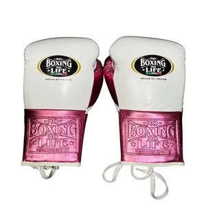 No Boxing No Life Guantes de Boxeo de Cuero Rosa Blanco con Cordones 8 Oz Equipo de Entrenamiento Unisex Hecho en México - Product Image 4