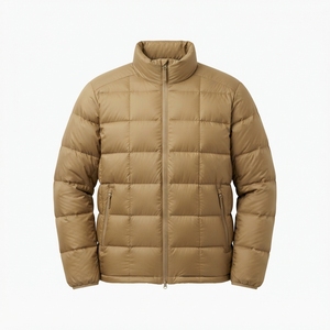 Custom Men's Square Quilted Puffer Jacket Khaki Stand Collar <b>Lightweight</b> Winter Warm Padded Bubble <b>Coat</b> Wholesale OEM - Product Image 1