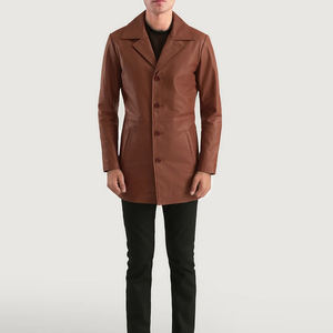 Abrigo de Cuero de Oveja Genuino para Hombre, Cuello en V, Botones de Cuerno, Talla Grande, Personalizable - Product Image 3