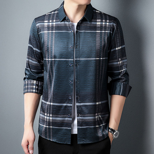 เสื้อเชิ้ตแขนยาวลายสก๊อตสำหรับผู้ชาย ปกคอพับได้ ระบายอากาศได้ดี ผ้าซาติน สไตล์ลำลองสมาร์ท สำหรับฤดูใบไม้ผลิ - Product Image 4