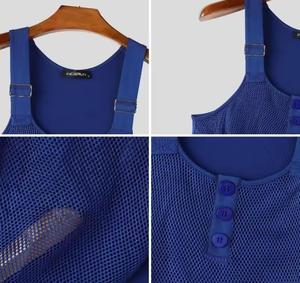 <b>Men's</b> <b>Mesh</b> Tank <b>Top</b> Square Collar Button Front Breathable Casual Knitted Spandex Polyester Style - Product Image 3