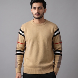 Nouvelle Collection Automne/Hiver 2026 – Pull Homme Tricoté Anti-Plis Doux et Chaud à Rayures et Carreaux, Col Rond, Polyester/Coton 220g, Style ODM - Product Image 1
