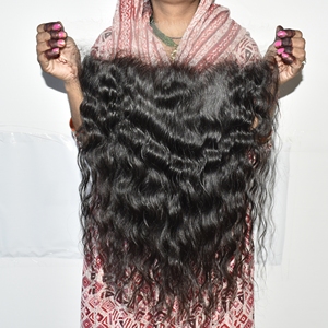 Cheveux humains indiens bruts de couleur naturelle noire de qualité supérieure, tissage vierge ondulé HD frontal, double trame, extension non traitée - Product Image 3