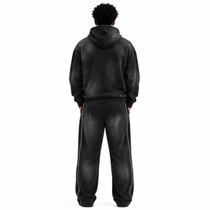 Ensemble de survêtement pour homme, streetwear, à capuche, uni, lourd, 2 pièces, coupe-vent, polyester/coton, hiver - Product Image 2