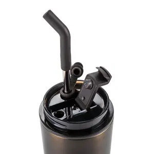 Gobelets isothermes en acier inoxydable à double paroi au design minimaliste, avec couvercle transparent et paille métallique, bouteille de voyage sous vide 500 ml, maintien au chaud 12-24 heures - Product Image 5