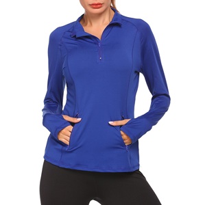 Chemise de course pour femme à manches longues en laine raglan, tissu extensible performant avec crochet de suspension pour la course, idéale pour l'hiver - Product Image 4