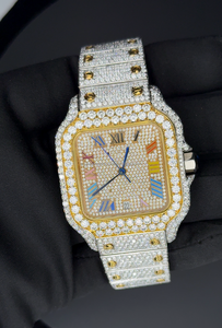 Reloj de Lujo con Esfera Romana Arcoíris y Diamantes - Reloj Automático de Oro Bicolor con Moissanita VVS - Joyería Hip Hop al por Mayor - Product Image 5