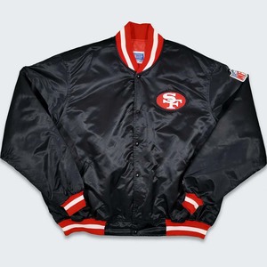 Veste de sport en satin noir pour homme des San Francisco 49ers avec bordure rouge et blanche et logo brodé sur le devant, style sportif - Product Image 1