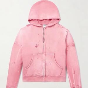 Sudadera con capucha térmica para hombre, hecha a medida, estilo vintage, con hombros caídos, lavado ácido, desgastada, con parches, corte y costura, con cremallera - Fabricante de ropa - Product Image 2