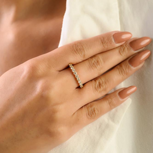 Fine Luxury Women Round Brilliant Cut Diamond <b>Stacking</b> Half Eternity Band <b>Ring</b> For Unisex Sparkle Jewelry 14K Pure Yellow Gold - Product Image 2