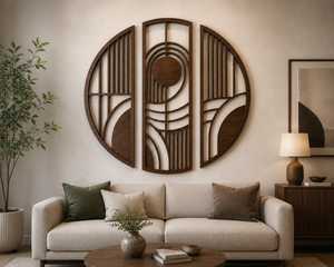 Panel de Arte Mural Geométrico Moderno de Madera, Decoración Artesanal para Colgar en la Pared, para Sala de Estar, Dormitorio y Decoración Interior del Hogar - Product Image 1