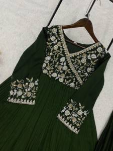 ชุดเดรส Anarkali พร้อมผ้าคลุมไหล่ ผ้าไหม Vichitra ลายดอกไม้ ปักลูกปัด งานฝีมือ ขายส่งจำนวนมาก จากผู้ผลิตอินเดีย ส่งออก - Product Image 5