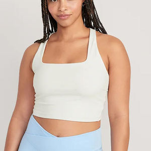 Women's Gray Racerback Sports Bra Scoop Neck Seamless Yoga Workout <b>Top</b> Medium Support Breathable Solid Color Active Wear - Product Image 6