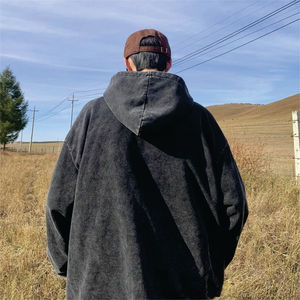 Sudadera con capucha y cremallera completa, personalizada, con lavado ácido, bordado y efecto desgastado, estilo vintage, de algodón, unisex, ecológica, para invierno - Product Image 4