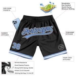 Custom Black <b>Light</b> Blue Basketball Shorts Men Personalized Team <b>Name</b> Sublimated Mesh Athletic Shorts Training Gym Sportswear - Product Image 2