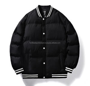 Red <b>Men's</b> Eco-Friendly Puffer <b>Jacket</b> <b>White</b> Stripes Hooded Windproof Worsted Fabric Winter Casual Standard Fit - Product Image 3