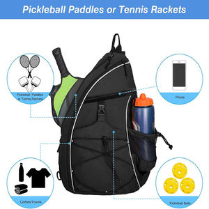 Durable Sports <b>Backpack</b> with Racket Pocket Protective Black Nylon Racket Bag for Tennis Squash and Badminton - Product Image 5