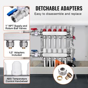 Collettore di Distribuzione a 5 Vie per Tubi PEX da 1/2 Pollice, Collettore in Acciaio Inox per Riscaldamento a Pavimento Idronico, Componenti per Sistemi HVAC - Product Image 3