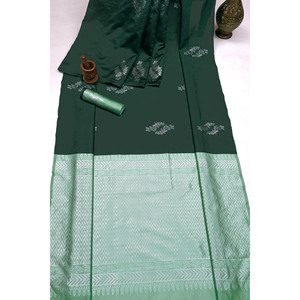Sari en soie douce Banarasi avec blouse, tenue de soirée, vert - Product Image 1