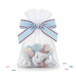 Ruban gros-grain en polyester tissé de 25 mm, bleu poudré avec bordure rouge, idéal pour emballages cadeaux, nœuds pour cheveux et couture – Vente en gros - Product Image 2