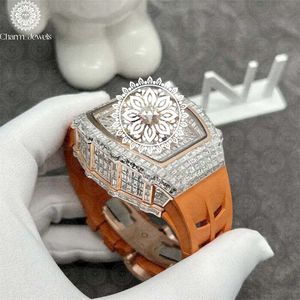 Charm Jewels Men's Luxury Stainless Steel <b>Watch</b> 42mm Rectangle <b>Case</b> Analog Sapphire Crystal Leather Band Fashion Design - Product Image 2