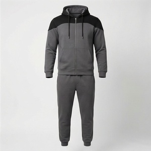 Ensemble de survêtement à capuche pour homme, couleur contrastée, sweat-shirt à fermeture éclair intégrale avec poches latérales, vêtements de sport décontractés, tenue d'automne - Product Image 1