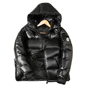 Men's <b>Silver</b> Hooded Waterproof Puffer <b>Jacket</b> Windproof Polyester Wadding Winter Coat Casual Fur Trim Front Logo Zipper Closure - Product Image 3