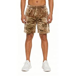 Men's Velvet Shorts Streetwear Gym Wear Heavy Fabric Velour Bottoms Deep Burgundy Solid Color <b>Elastic</b> Waist Side Pockets - Product Image 4