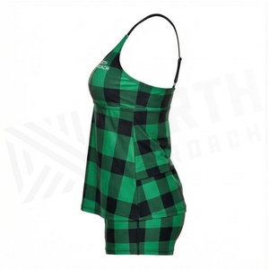 North Approach Women's Green Plaid 2 Piece Tankini <b>Set</b> With Shorts Quick Dry Swimwear - Product Image 3