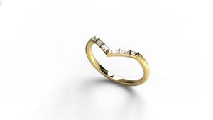Bague de luxe en or 18 carats avec diamants baguette en forme de V, minimaliste, courbée en chevron, empilable, bijou de fiançailles raffiné, cadeau pour femme - Product Image 2