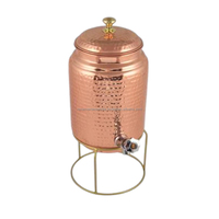 Distributeur d'eau en cuivre pur 100% fait à la main, réservoir de stockage, conteneur d'eau au design martelé, support en laiton pour la maison, le bureau et l'extérieur.