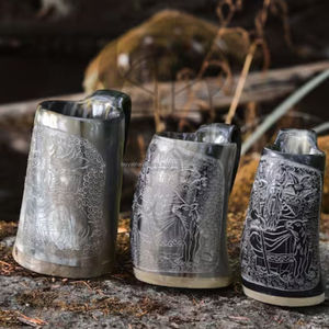 Taza vikinga de cuerno de búfalo Natural de alta calidad, vasos Vintage hechos a mano, tallado de animales, Navidad náutica pulida - Product Image 5