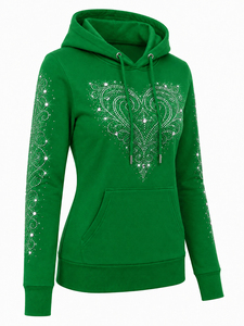 Women's Bling Rhinestone Hooded Sweatshirt Soft Cotton Blend Pullover Hoodie Casual Long Sleeve Fashion <b>Top</b> for Daily Wear - Product Image 4