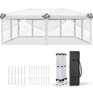 Tendone a baldacchino bianco da 20 piedi con 6 pannelli in rete e 2 porte, 4 lati in rete, telaio in ferro da 10/20 mm, gambe da 10/22 mm, 10x20 piedi, monostrato - Product Image 3