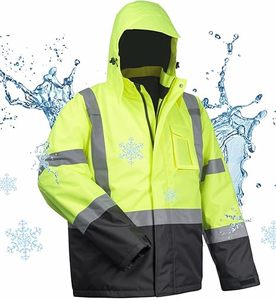 Chaqueta de seguridad personalizada, tallas personalizadas, Tipo R Clase 3, alta visibilidad, impermeable, forro acolchado, color verde lima. - Product Image 1