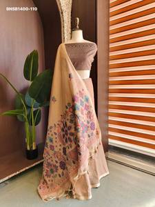 Conjunto de Saree y Blusa de Algodón Chanderi de Alta Calidad con Tejido Butties, Patrón Jamdani y Pallu con Tejido Meena - Moda Femenina - Product Image 6